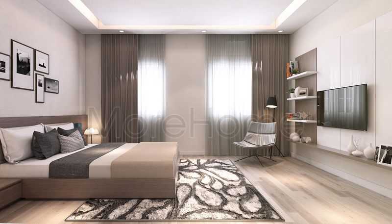 Mẫu Giường ngủ gỗ hiện đại có tap với tông màu nâu sáng là điểm nhấn của căn phòng